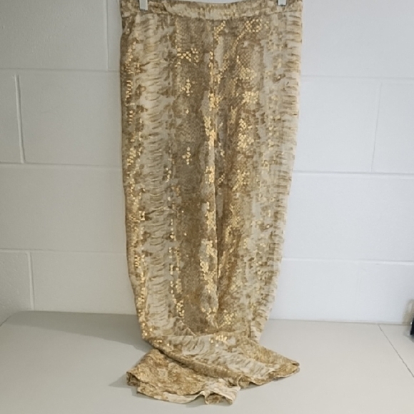 Solitaire Swim Cream & Gold Sheer Animal Print Pool Party Cruise Pants - Picture 10 of 13